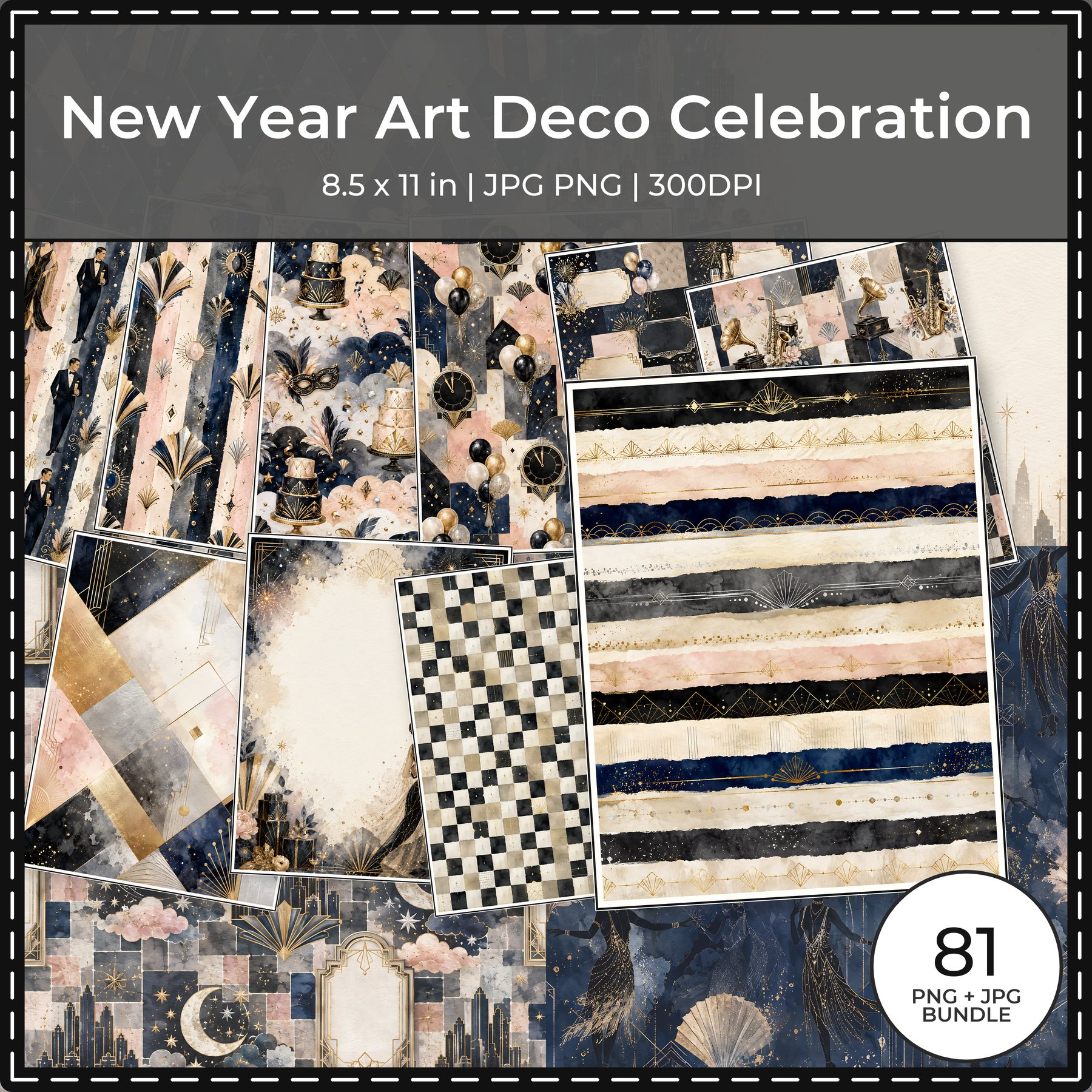 New Year Art Deco Celebration Digital Scrapbook Papers