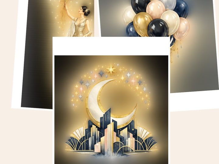 Free New Year Art Deco Celebration Scrapbook Paper Samples