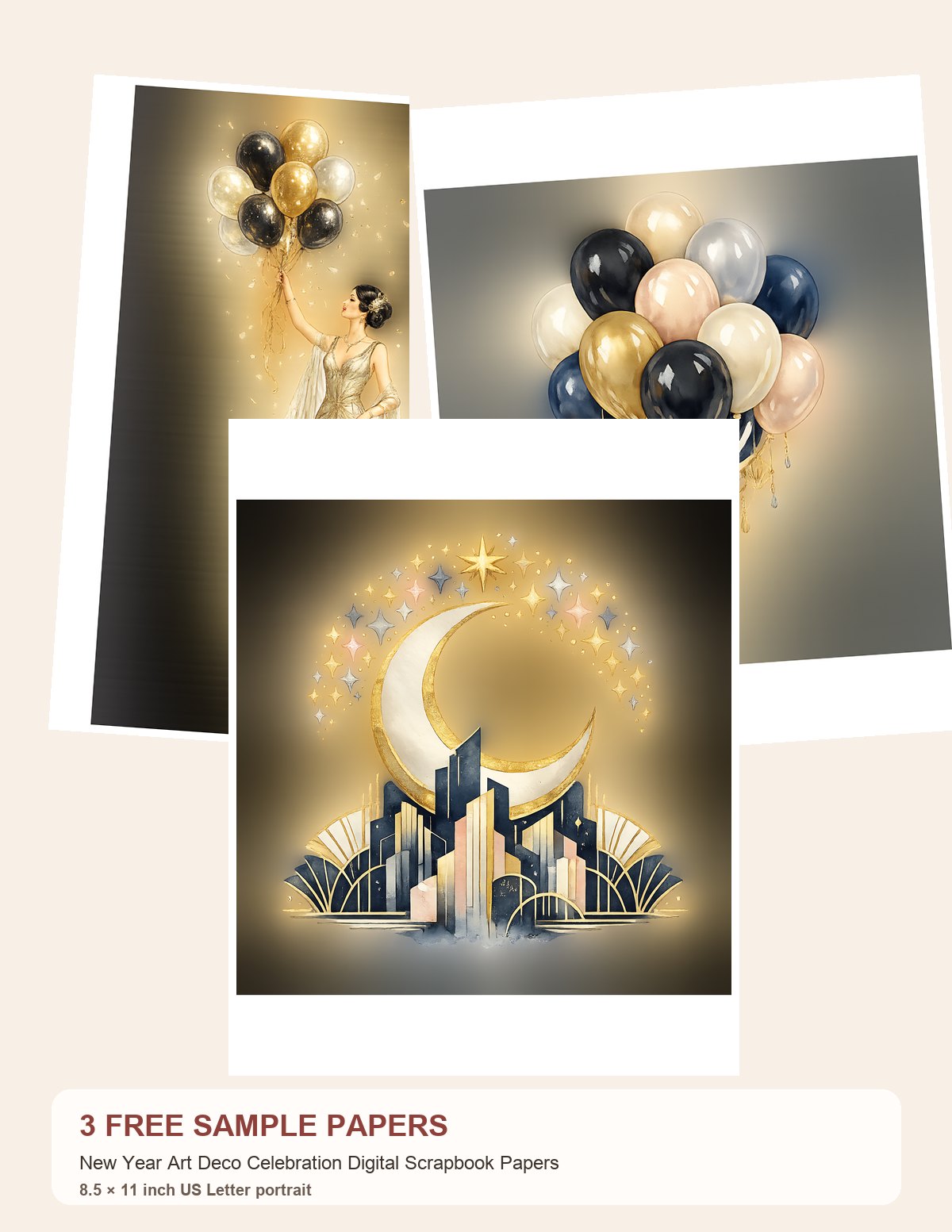 Free New Year Art Deco Celebration Scrapbook Paper Samples