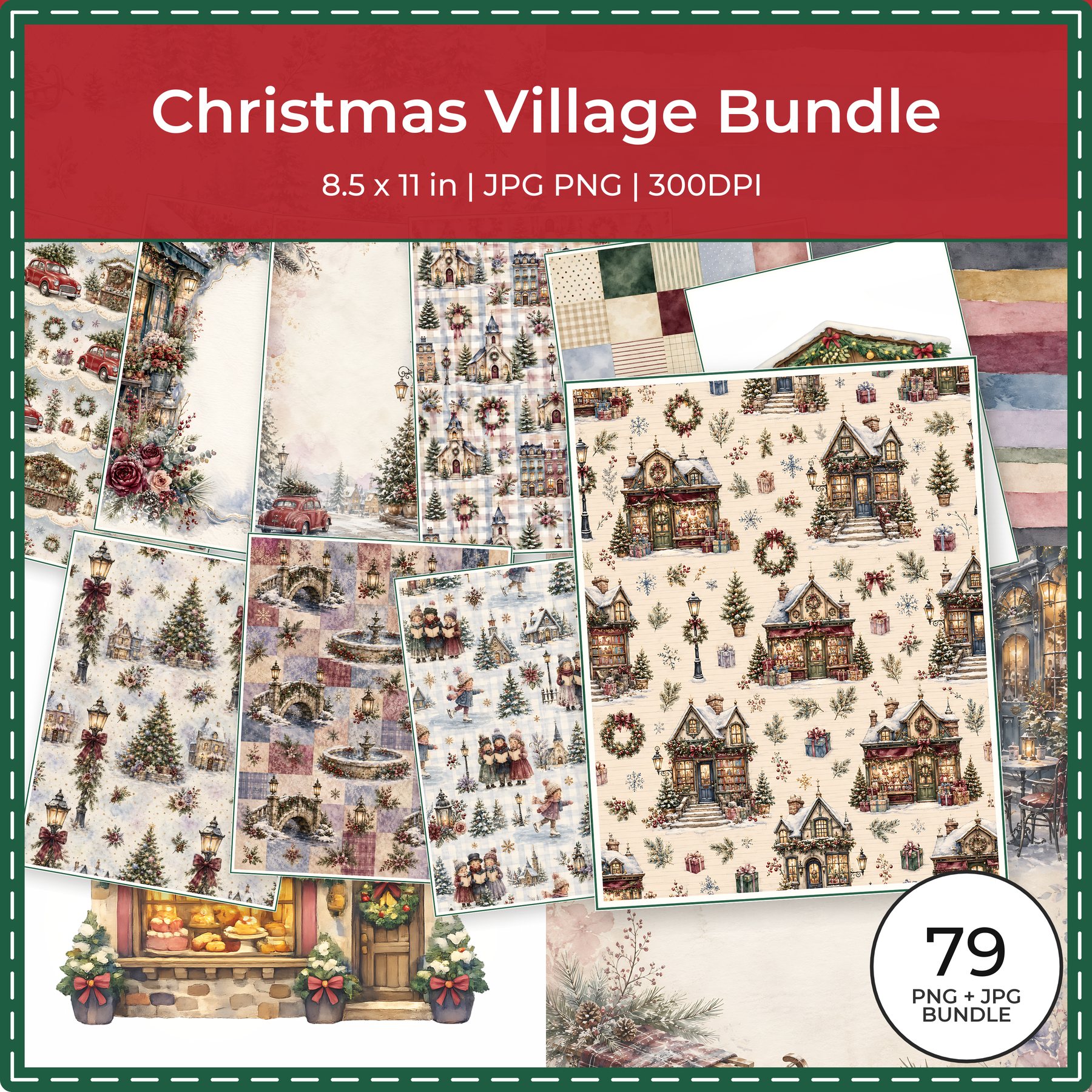 Christmas Village Bundle Digital Scrapbook Paper