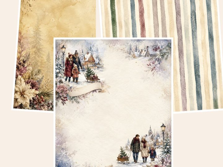 Free Christmas Village Bundle – 3 Printable Scrapbook Paper Samples