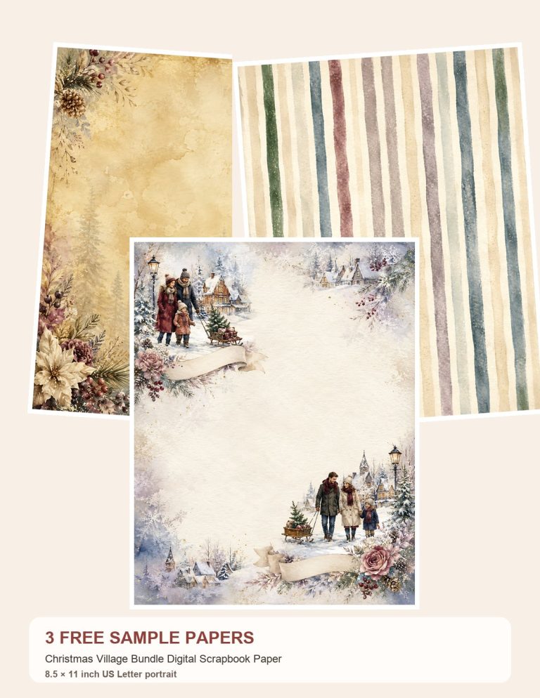 Free Christmas Village Bundle – 3 Printable Scrapbook Paper Samples preview