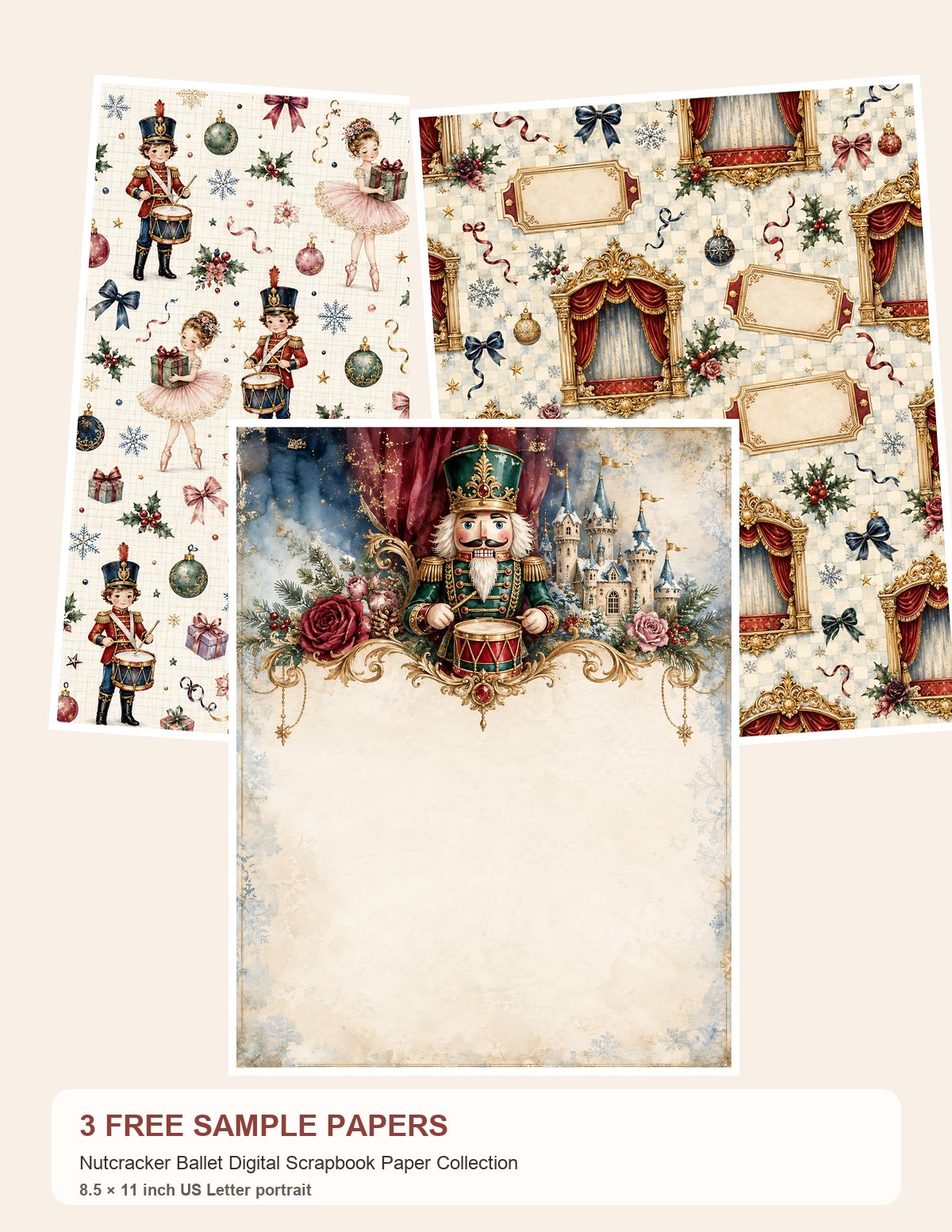 Free Nutcracker Ballet – 3 Printable Scrapbook Paper Samples