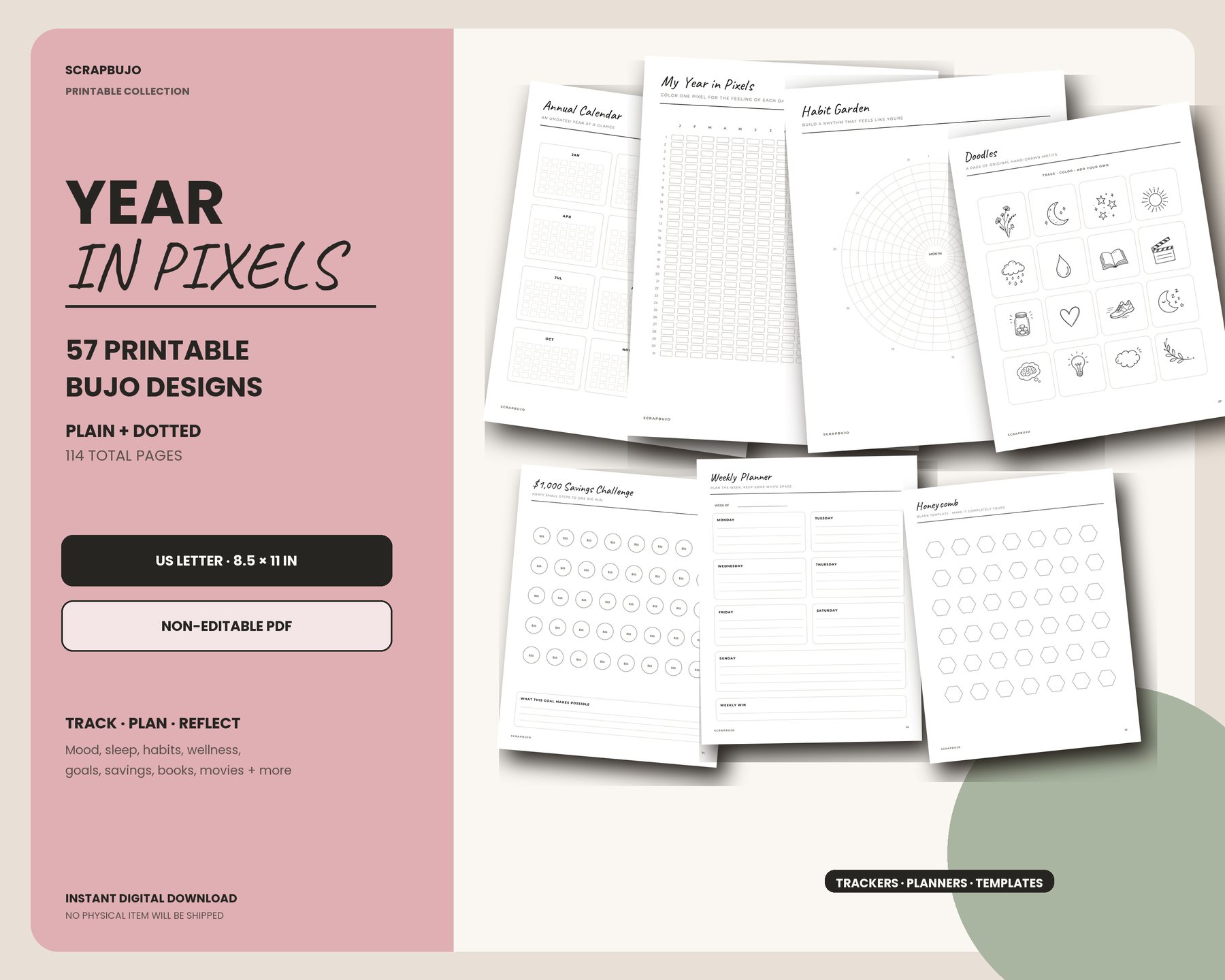 Year in Pixels Printable Bullet Journal