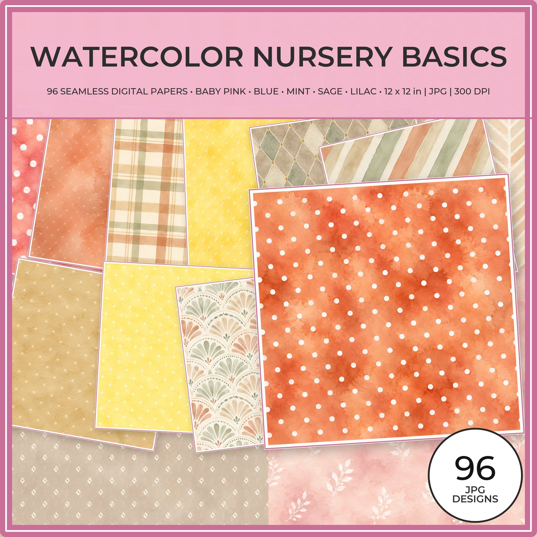 Watercolor Nursery Digital Paper Bundle