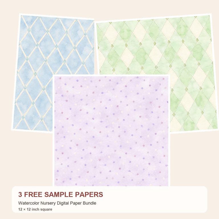 Free Watercolor Nursery Digital Paper Bundle – 3 Printable Scrapbook Paper Samples preview