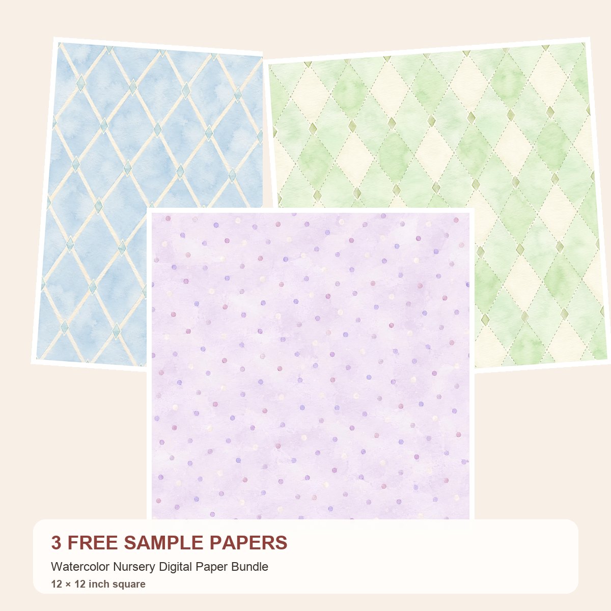 Free Watercolor Nursery Digital Paper Bundle – 3 Printable Scrapbook Paper Samples
