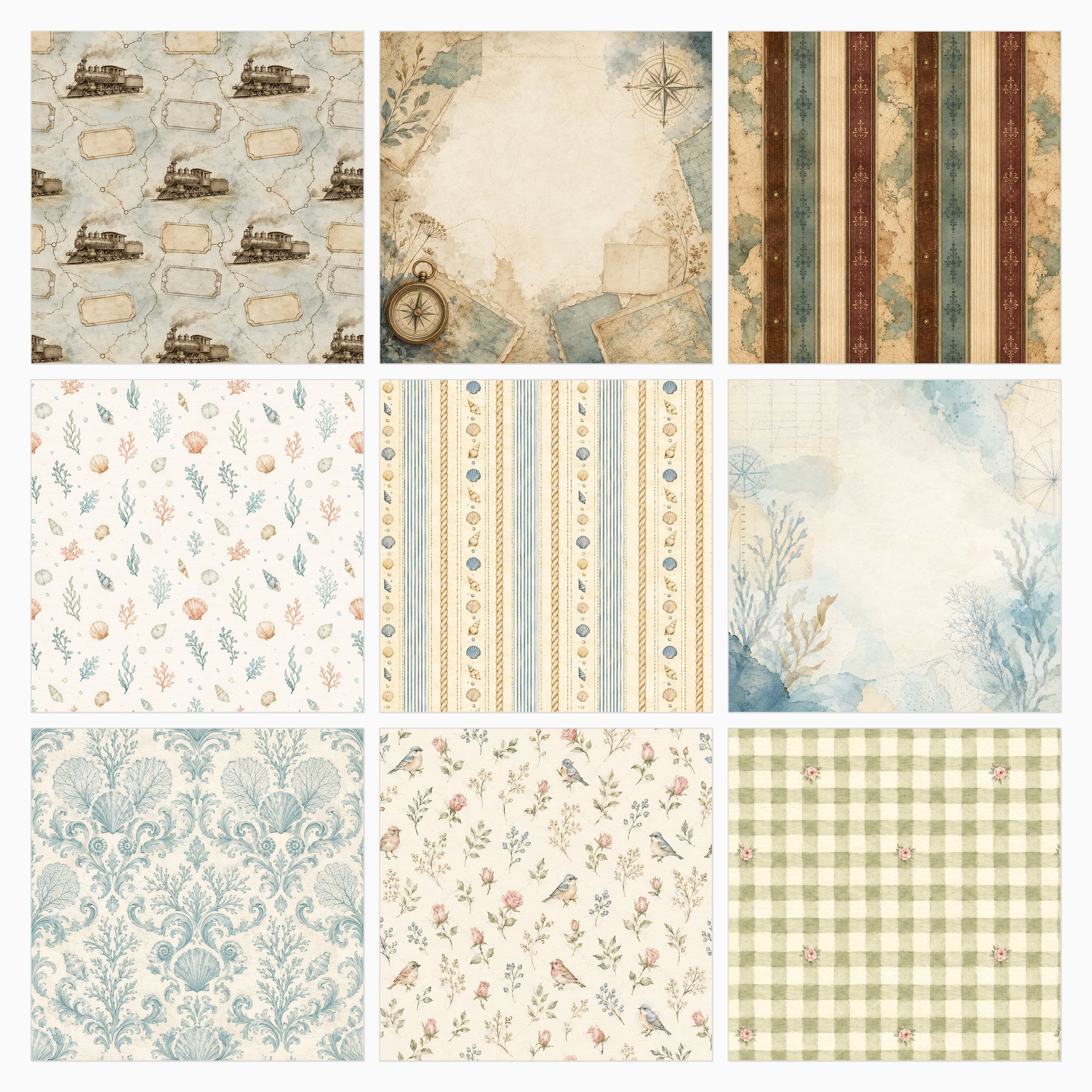 Vintage Junk Journal Digital Paper Bundle — Two Packs, Square + US Letter preview 3