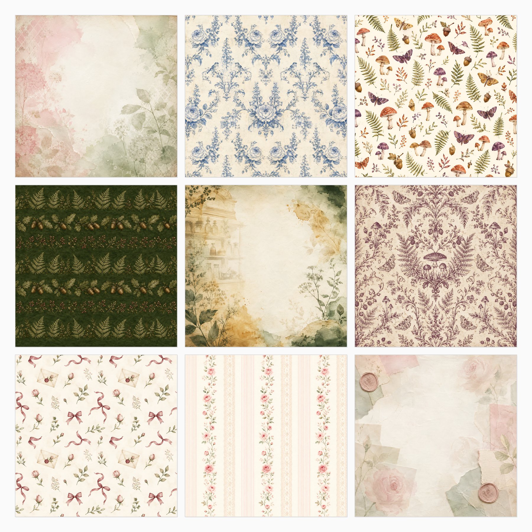 Vintage Junk Journal Digital Paper Bundle — Two Packs, Square + US Letter preview 4