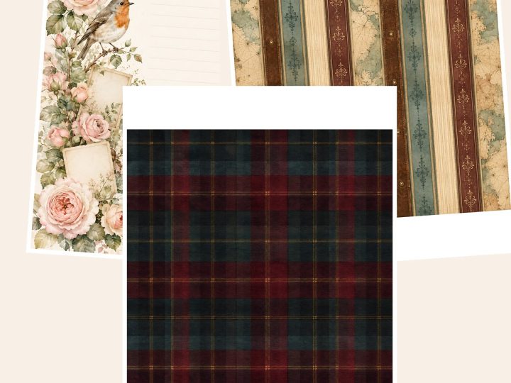 Free Vintage Junk Journal Digital Paper Bundle — Two Packs, Square + US Letter – 3 Printable Scrapbook Paper Samples