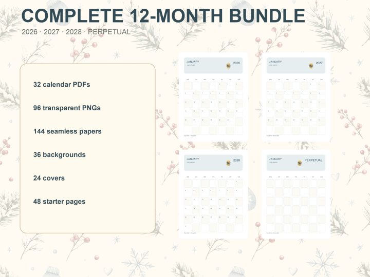 Illustrated Calendar 2026–2028 + Perpetual Creative Bundle