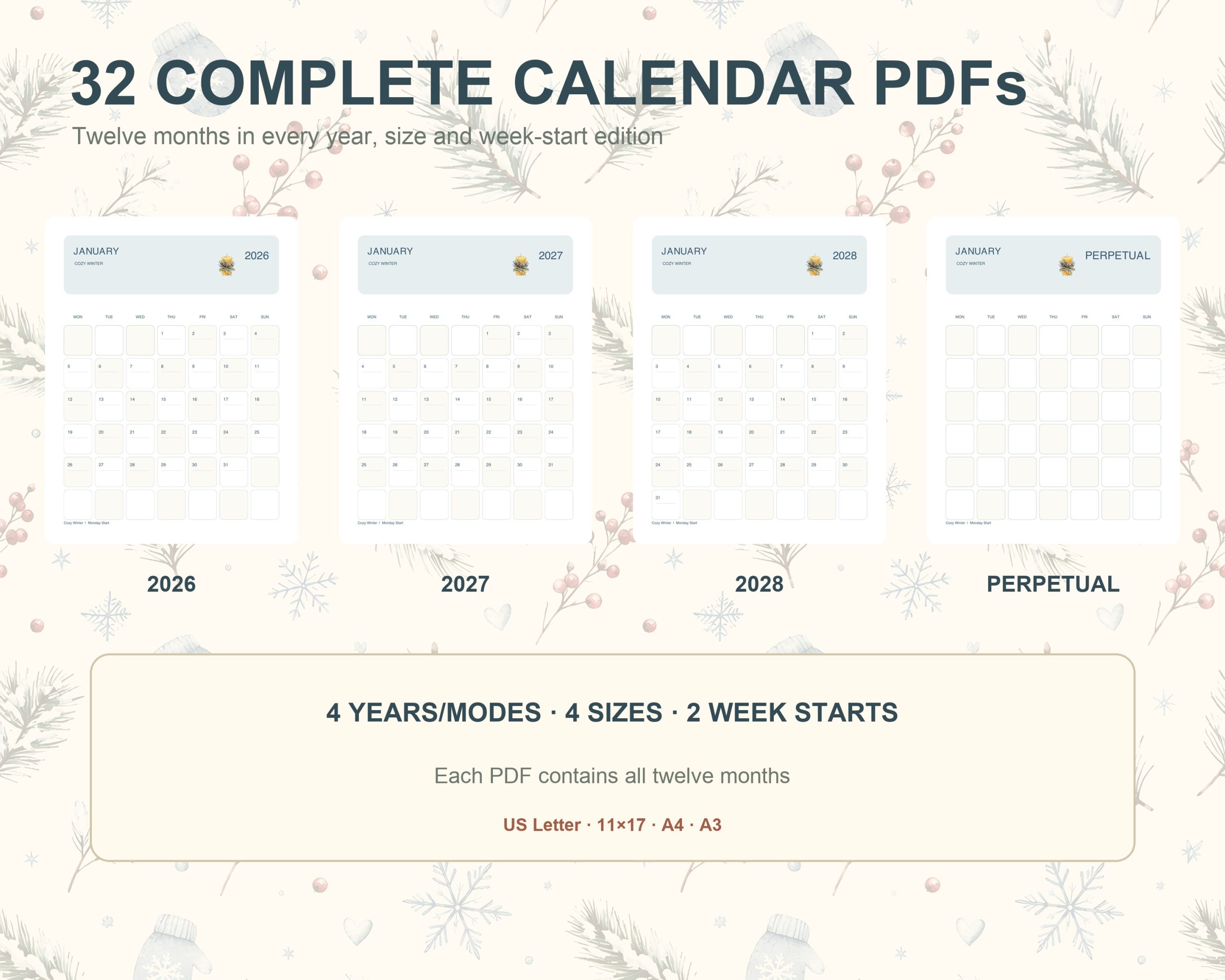 Illustrated Calendar 2026–2028 + Perpetual Creative Bundle preview 2