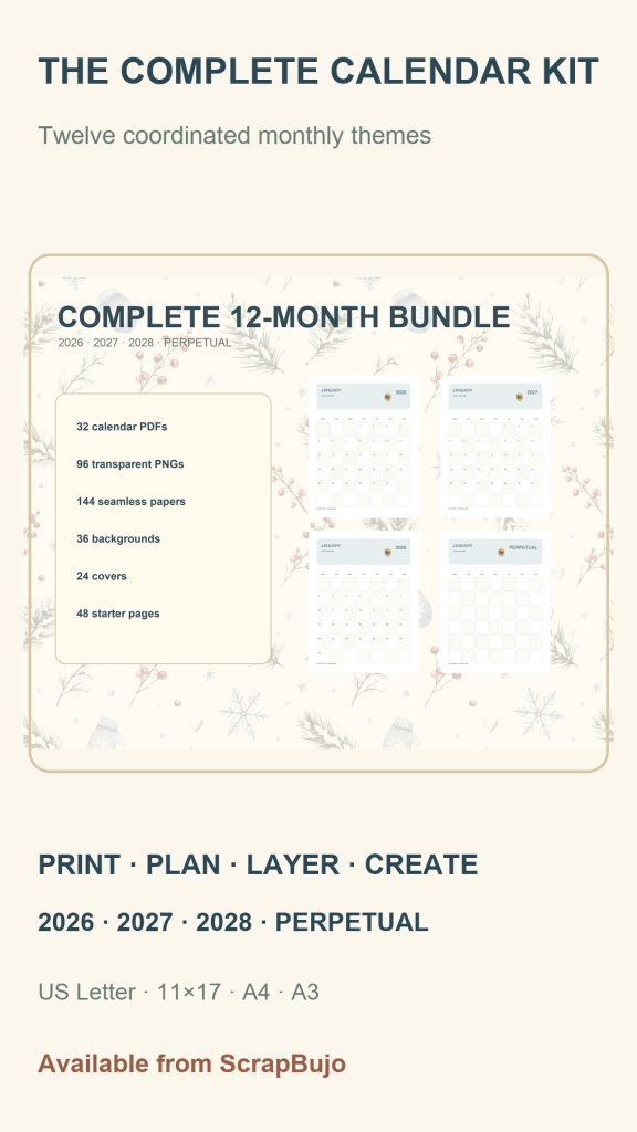 Illustrated Calendar 2026–2028 + Perpetual Creative Bundle poster portrait