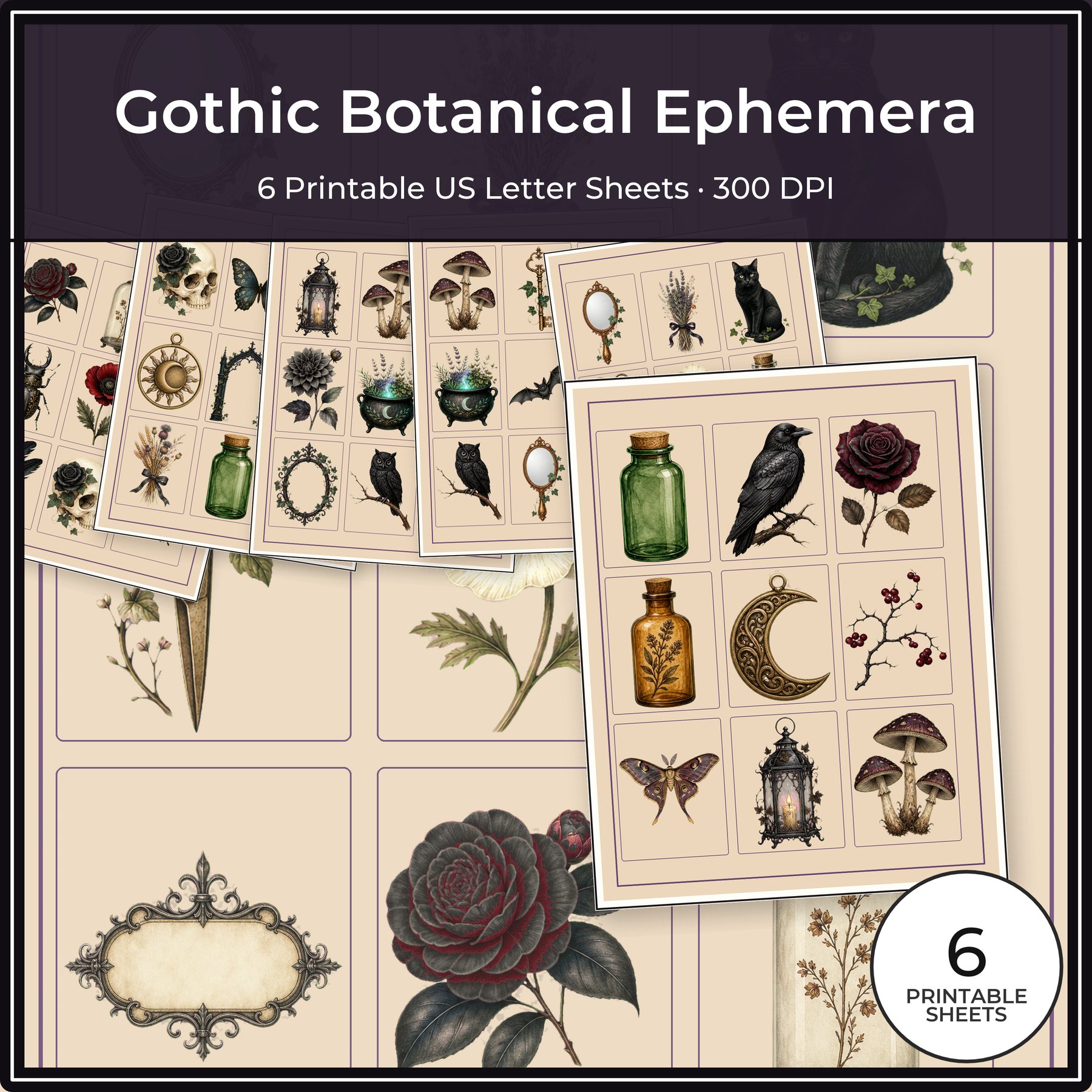 Gothic Botanical Halloween Junk Journal Bundle preview 5