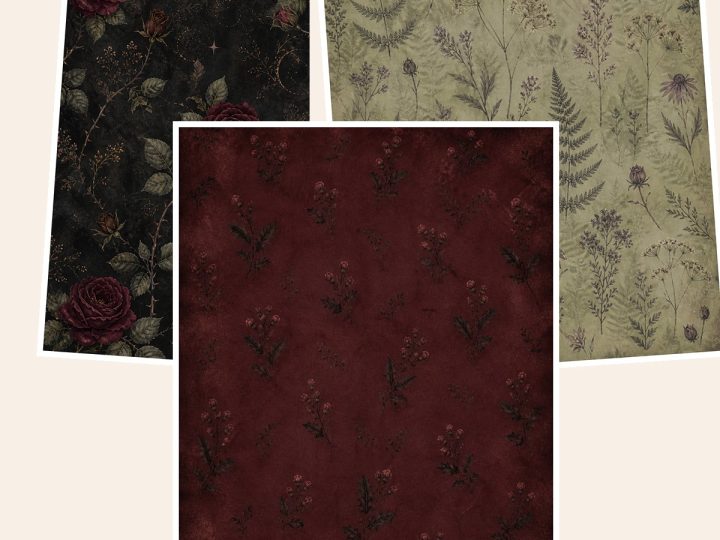 Free Gothic Botanical Halloween Junk Journal Bundle – 3 Printable Scrapbook Paper Samples