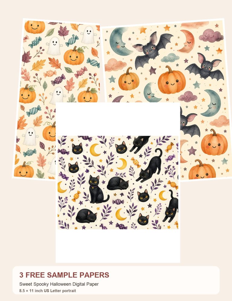 Free Sweet Spooky Halloween Digital Paper – 3 Printable Scrapbook Paper Samples preview