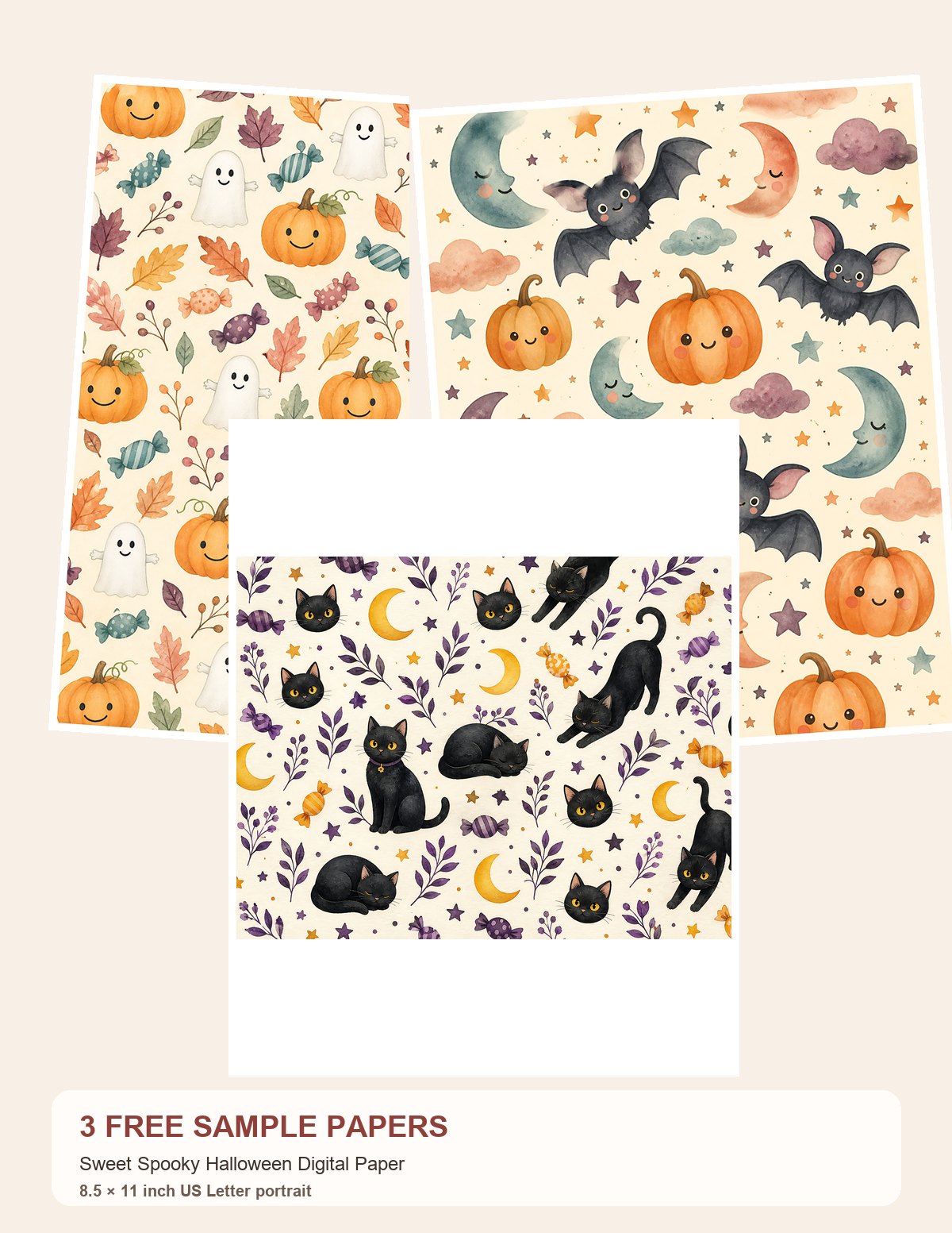 Free Sweet Spooky Halloween Digital Paper – 3 Printable Scrapbook Paper Samples