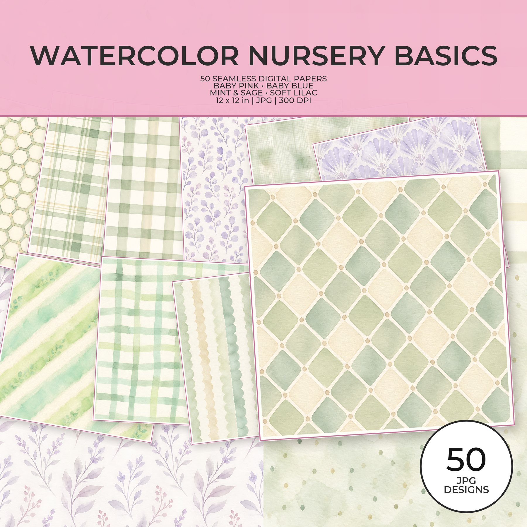 Watercolor Nursery Digital Paper Bundle