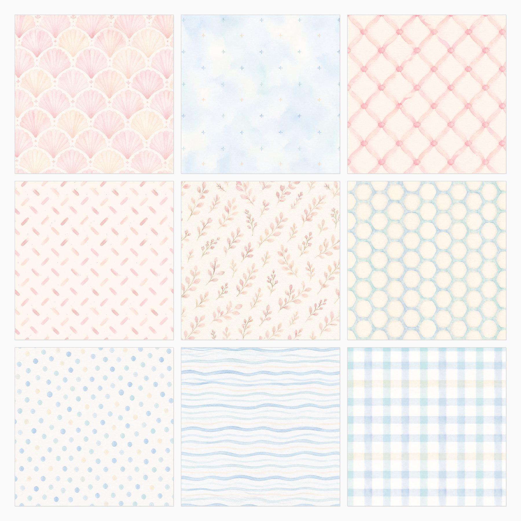 Watercolor Nursery Digital Paper Bundle preview 2