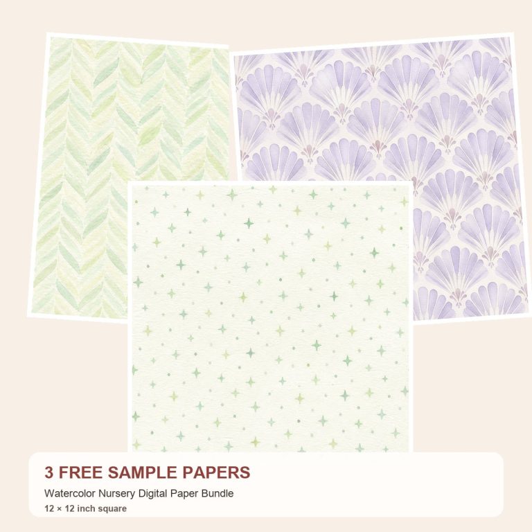 Free Watercolor Nursery Digital Paper Bundle – 3 Printable Scrapbook Paper Samples preview