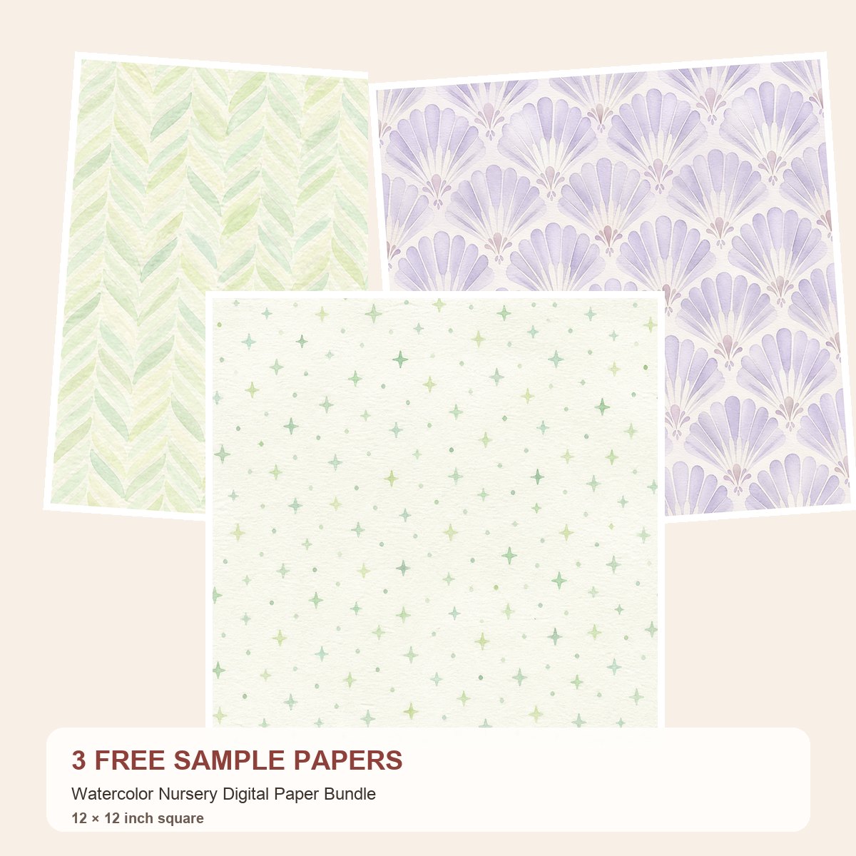 Free Watercolor Nursery Digital Paper Bundle – 3 Printable Scrapbook Paper Samples