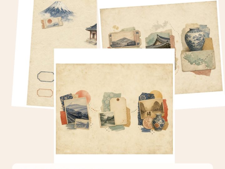 Free Vintage Asian Travel Ephemera — Japan, Korea & China – 3 Printable Scrapbook Paper Samples