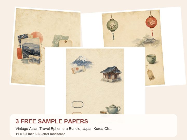 Free Vintage Asian Travel Ephemera Bundle, Japan Korea China Junk Journal Papers (Digital Download) – 3 Printable Scrapbook Paper Samples