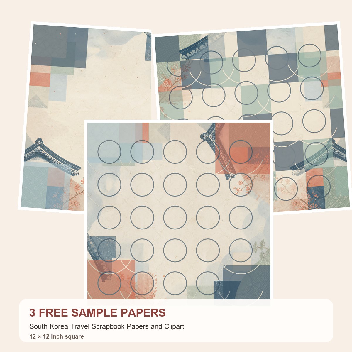 Free South Korea Travel Scrapbook Papers and Clipart – 3 Printable Scrapbook Paper Samples