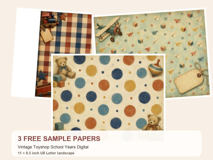 Free Vintage Toyshop School Years Digital – 3 Printable Scrapbook Paper Samples