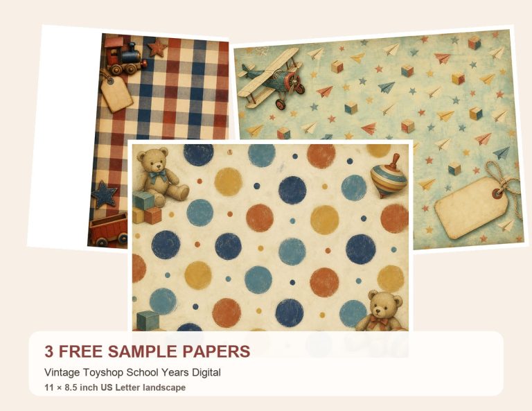 Free Vintage Toyshop School Years Digital – 3 Printable Scrapbook Paper Samples preview
