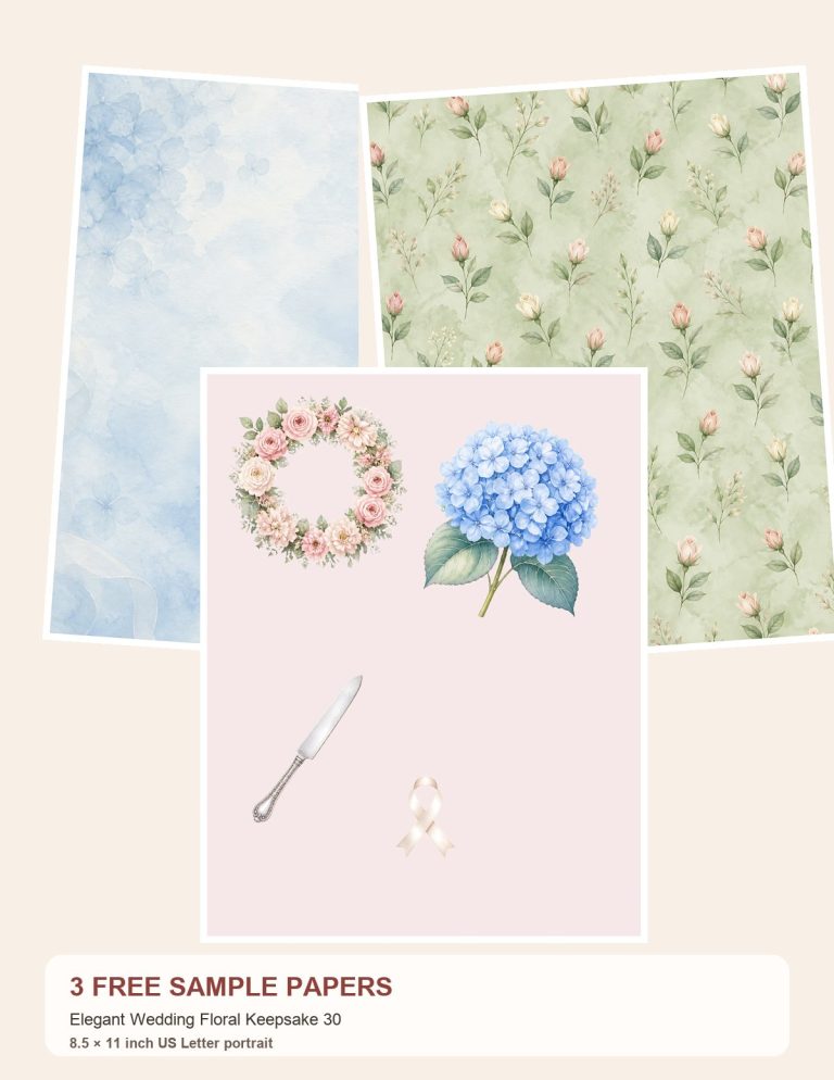 Free Elegant Wedding Floral Keepsake 30 – 3 Printable Scrapbook Paper Samples preview