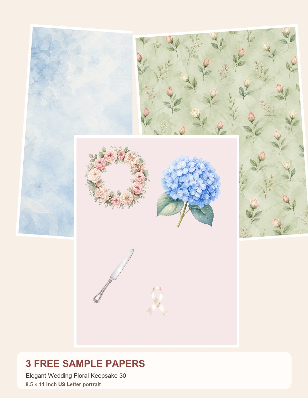 Free Elegant Wedding Floral Keepsake 30 – 3 Printable Scrapbook Paper Samples