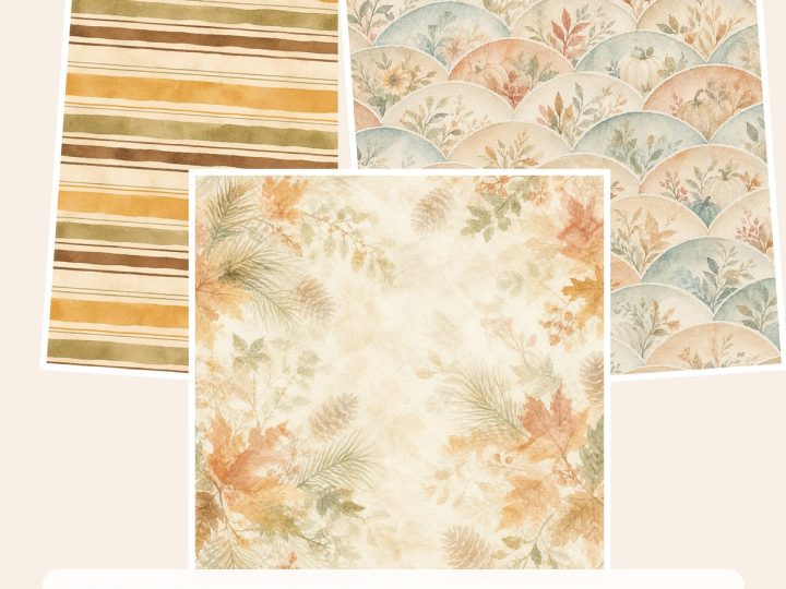 Free Autumn Harvest Ghosted Digital Paper Mega Bundle, 200 Fall Papers, 12×12 Letter A4 JPG, Scrapbook Backgrounds – 3 Printable Scrapbook Paper Samples