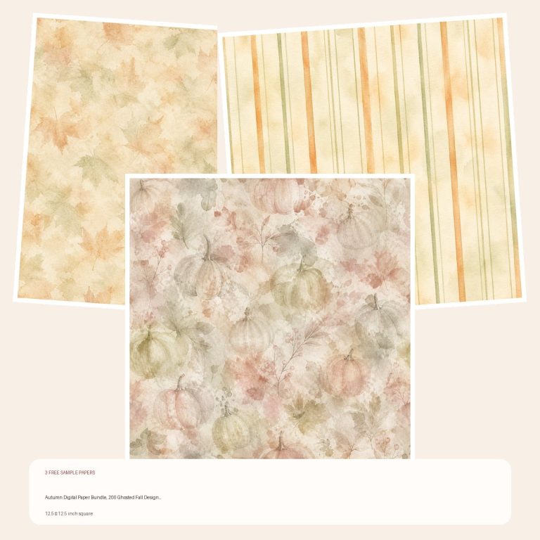 Free Autumn Digital Paper Bundle, 200 Ghosted Fall Designs, 12x12, US Letter & A4 JPG – 3 Printable Scrapbook Paper Samples preview
