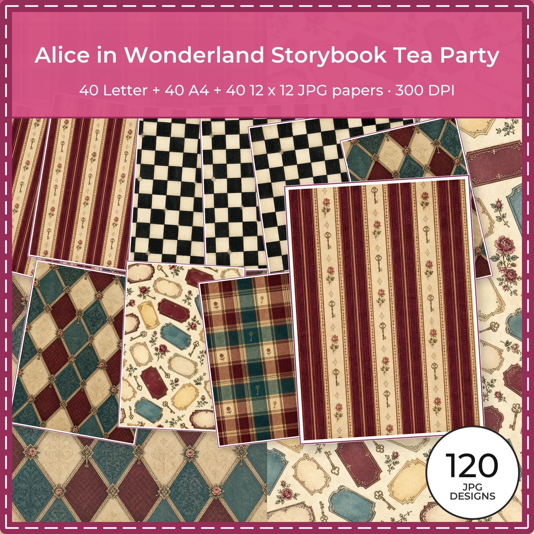 Alice in Wonderland Storybook Tea Party Digital Paper & PNG Kit