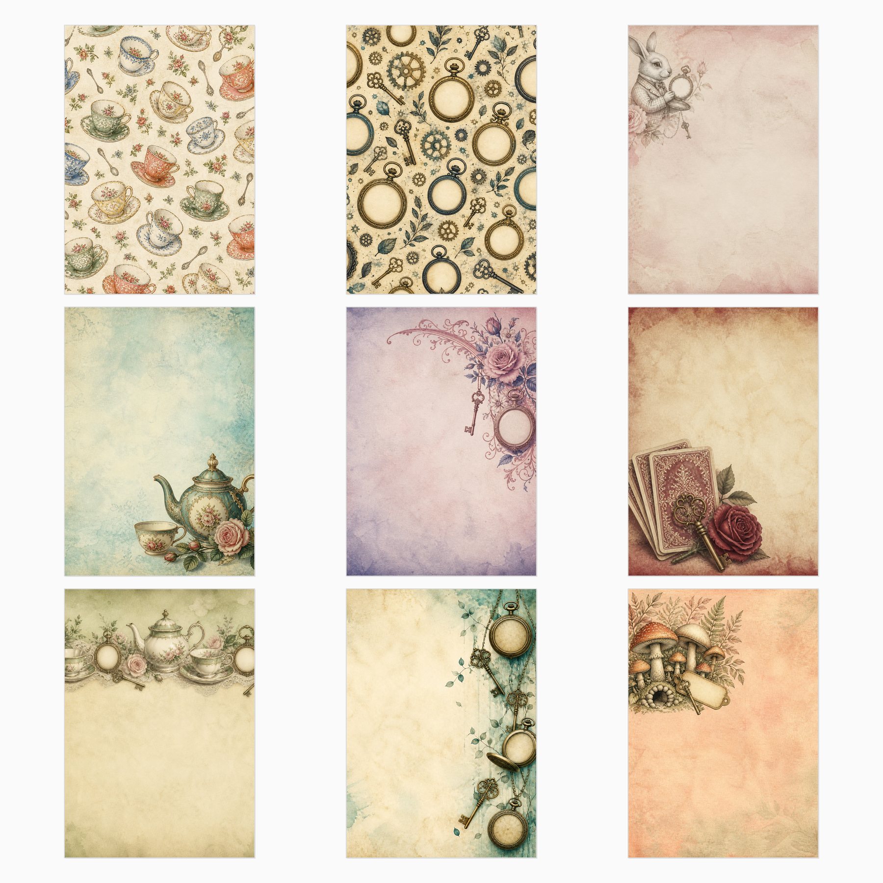 Alice in Wonderland Storybook Tea Party Digital Paper & PNG Kit preview 4