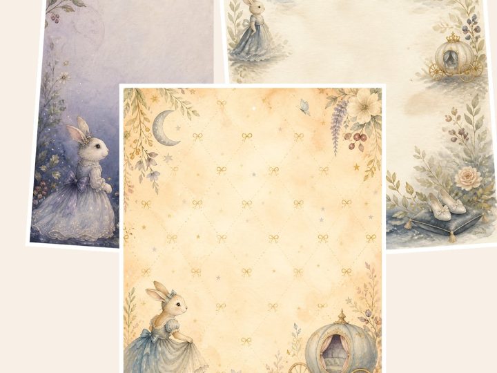 Free Cinderella Bunny Midnight Ball – 3 Printable Scrapbook Paper Samples