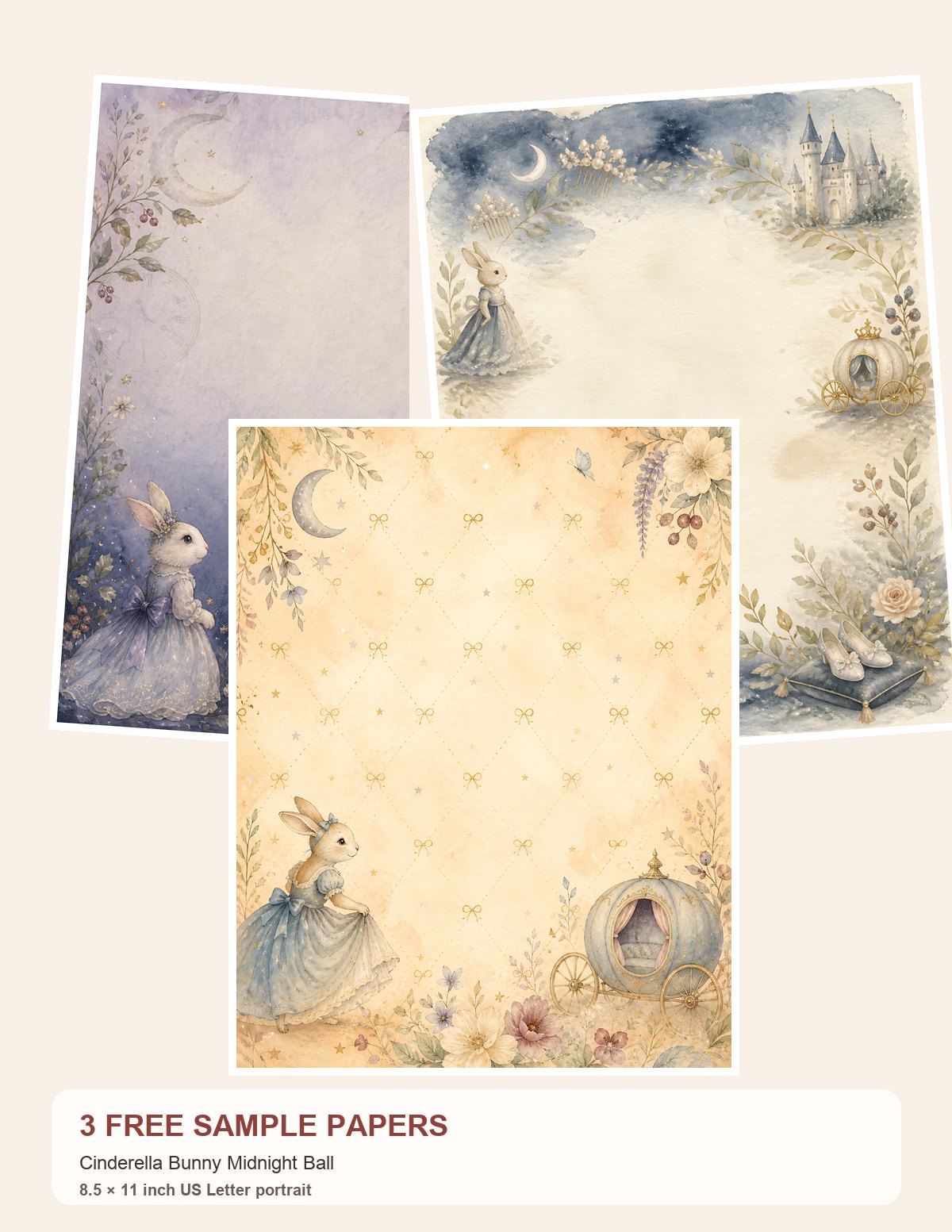 Free Cinderella Bunny Midnight Ball – 3 Printable Scrapbook Paper Samples