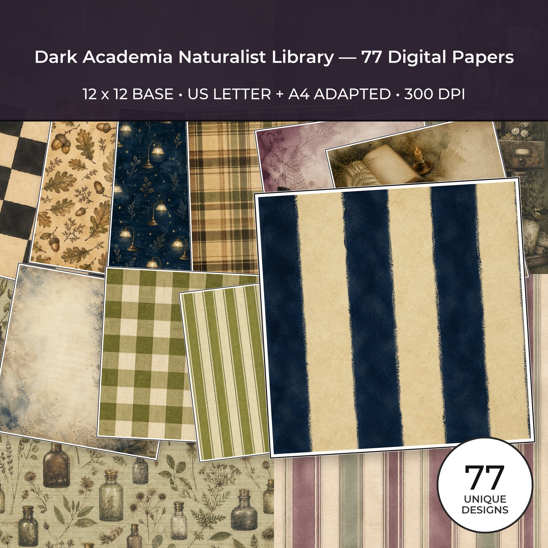 Dark Academia Naturalist Library — 77 Digital Papers