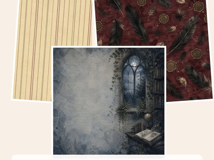 Free Dark Academia Naturalist Library — 77 Digital Papers – 3 Printable Scrapbook Paper Samples
