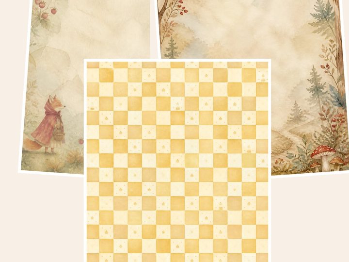 Free Little Red Riding Fox Woodland – 3 Printable Scrapbook Paper Samples