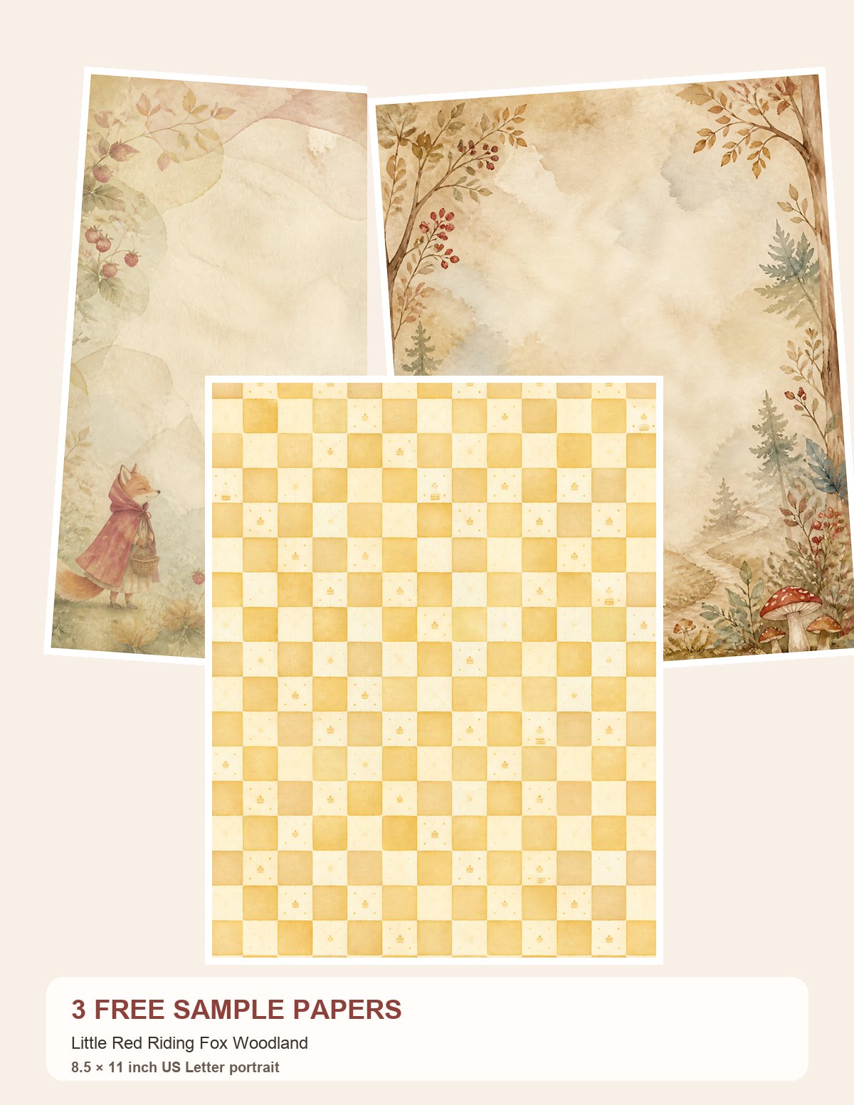 Free Little Red Riding Fox Woodland – 3 Printable Scrapbook Paper Samples