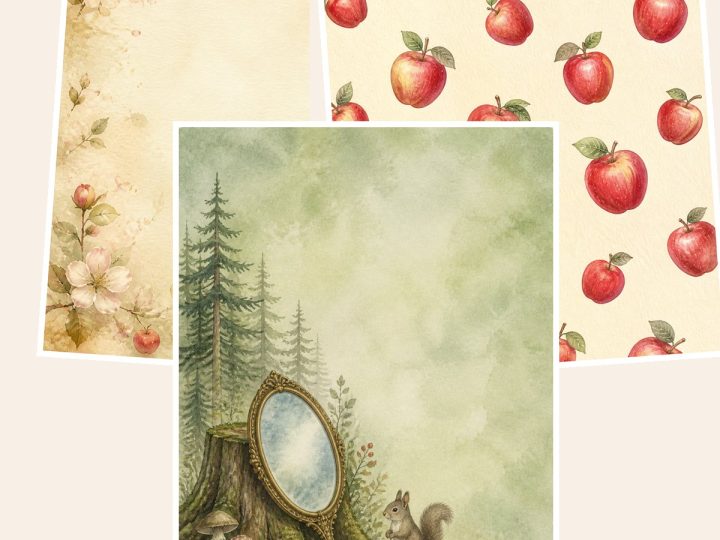 Free Snow White Squirrel Woodland Digital Papers – 3 Printable Scrapbook Paper Samples