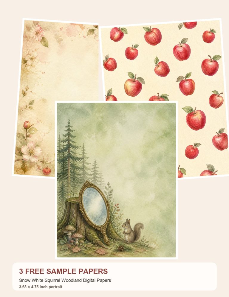 Free Snow White Squirrel Woodland Digital Papers – 3 Printable Scrapbook Paper Samples preview