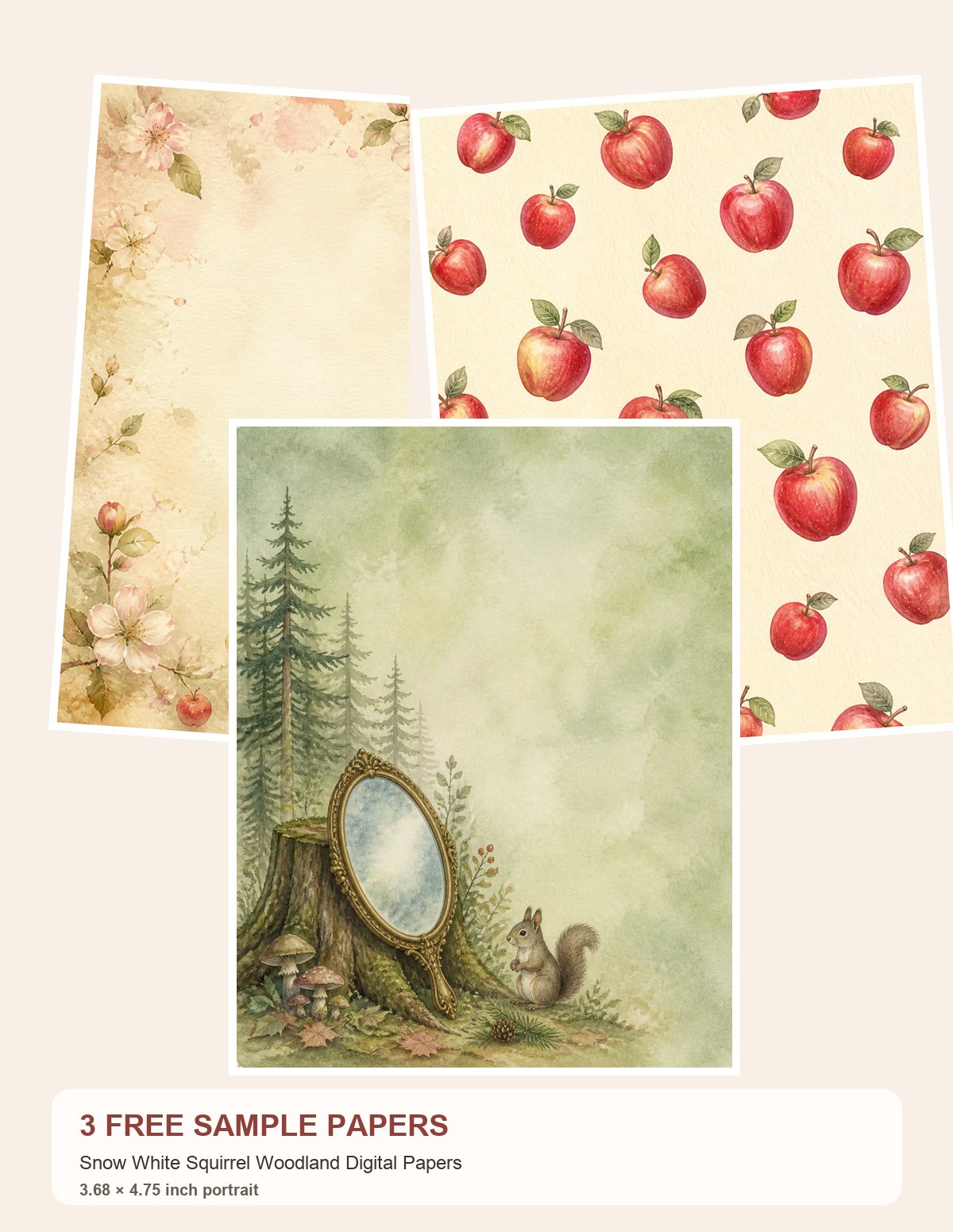 Free Snow White Squirrel Woodland Digital Papers – 3 Printable Scrapbook Paper Samples