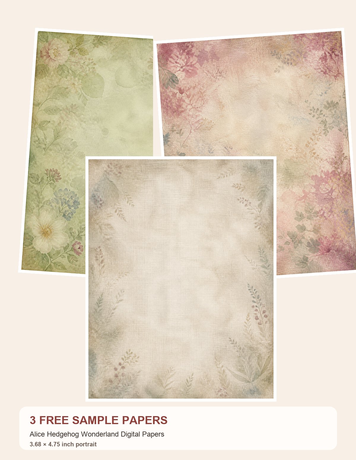 Free Alice Hedgehog Wonderland Digital Papers – 3 Printable Scrapbook Paper Samples