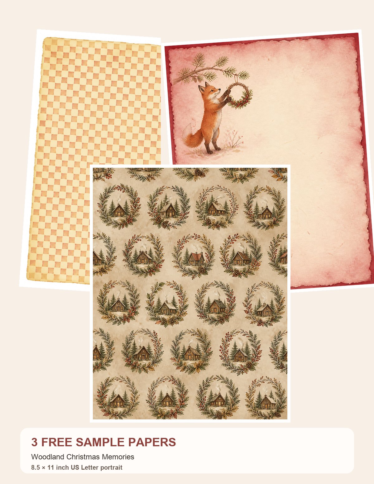 Free Woodland Christmas Memories – 3 Printable Scrapbook Paper Samples