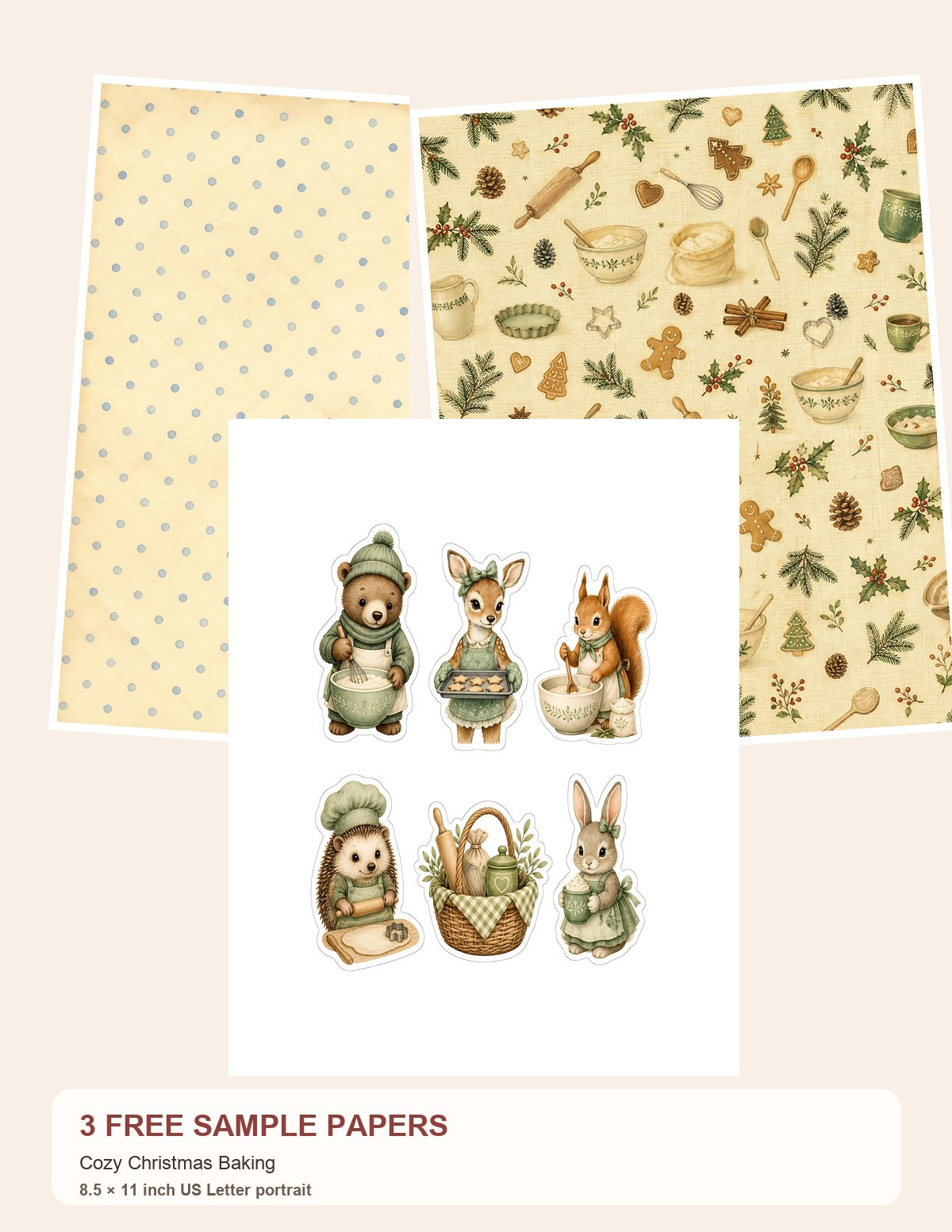 Free Cozy Christmas Baking – 3 Printable Scrapbook Paper Samples