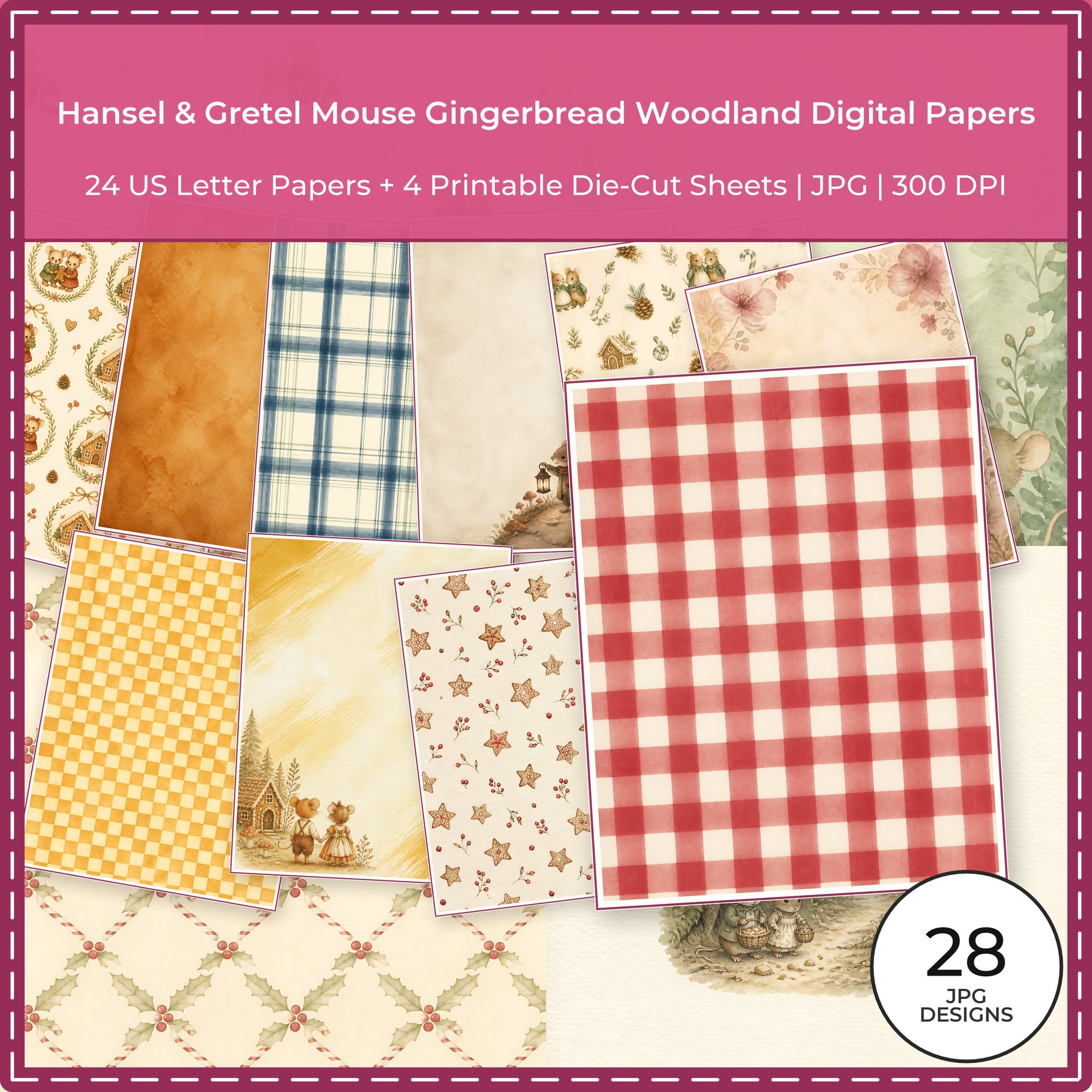 Hansel & Gretel Mouse Gingerbread Woodland Digital Papers