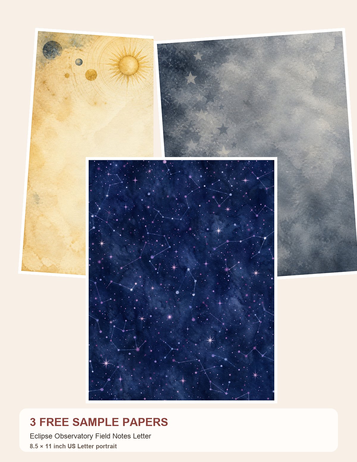 Free Eclipse Observatory Field Notes Letter – 3 Printable Scrapbook Paper Samples
